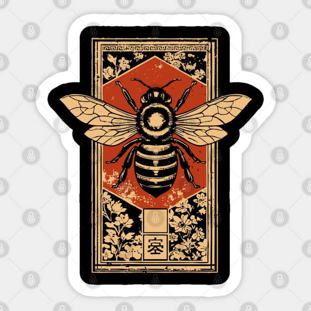Gothic Honey Bee Japanese Insect Art Dark Pollinator Design Sticker by TuncGK